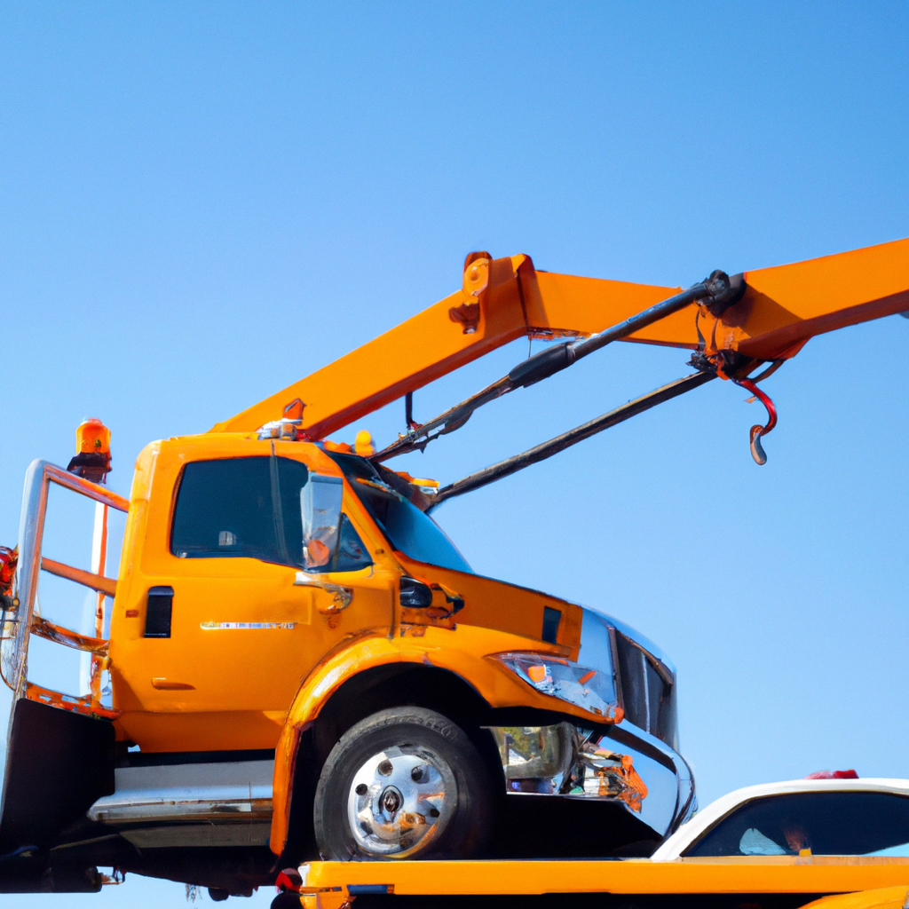 A bright tow truck assisting a driver.
