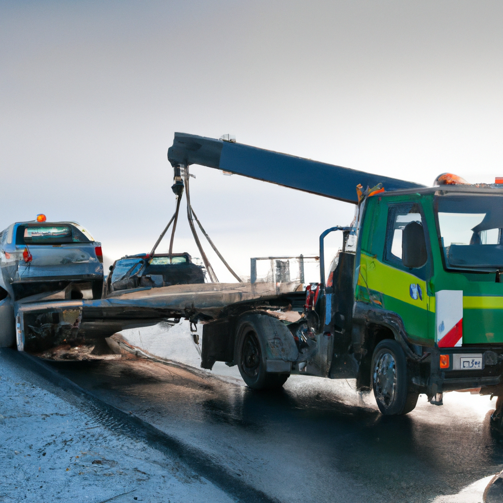A tow truck assisting a stranded vehicle.