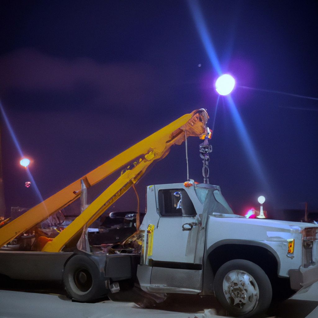 Affordable tow truck ready at night.