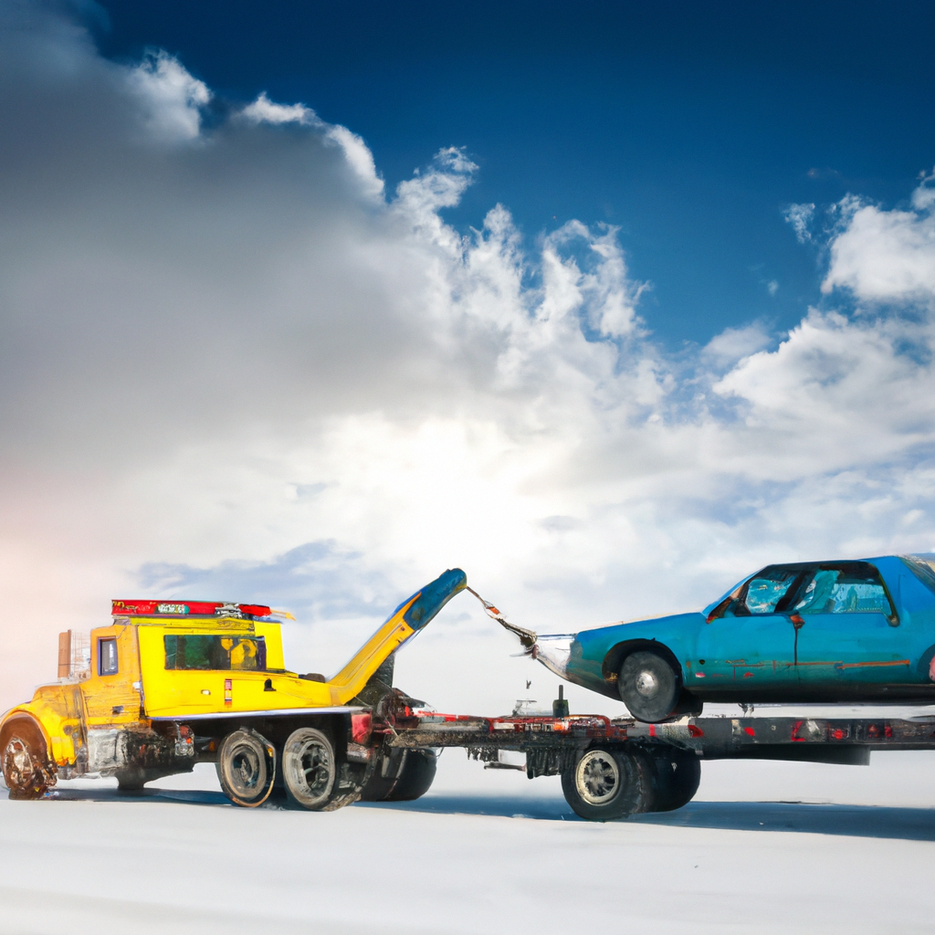 Tow truck assisting a stranded vehicle.