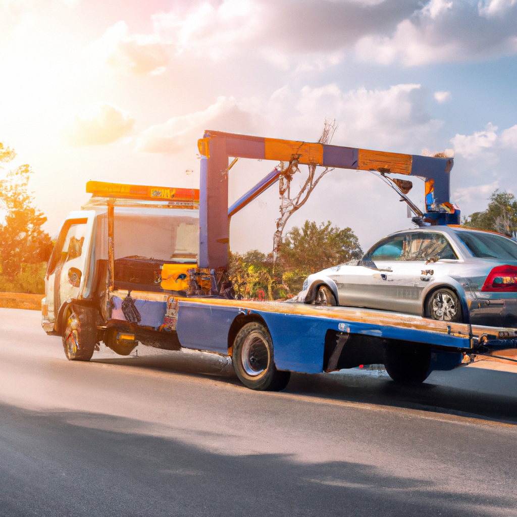 Tow truck on roadside, helping driver.
